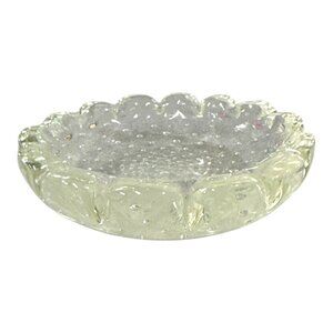 Vintage Murano Bullicante Clear Glass Scalloped Edge Trinket Dish Jewelry Bowl